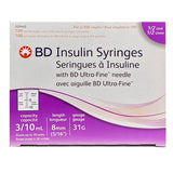 BD U-100 Insulin Syringes with BD Ultra-Fine™ Needle (3/10cc, 31G x 5/16") - 100/bx