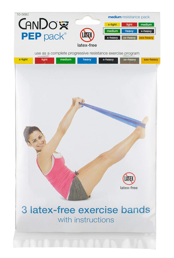 CanDo® PEP Pack®, Latex-Free Exercise Band Kit (Moderate Resistance) - 3/pkg