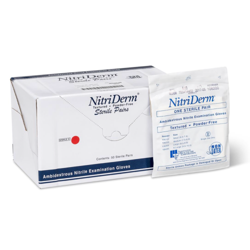 NitriDerm® Sterile, Powder-Free Blue Nitrile Examination Gloves - 100/bx