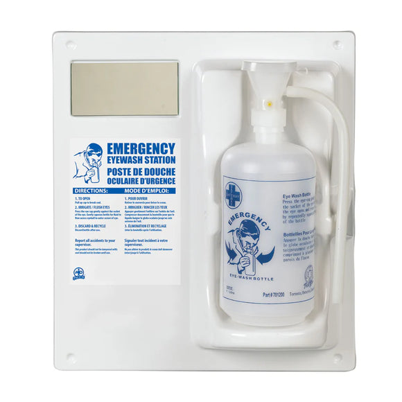 Plastic Wall Mounting Eyewash Station with Mirror, Includes Empty Eyewash Bottle with Eye Cup (1000ml)