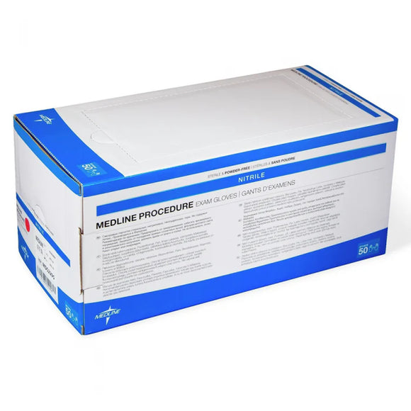 Medline Procedure Sterile, Powder-Free Blue Nitrile Exam Gloves (Large) - 50/bx