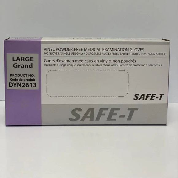 Safe-T Vinyl PF Exam Gloves X-LARGE, 100/bx