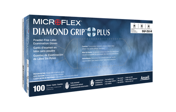 MicroFlex® Diamond Grip Plus™ Powder-Free White Latex Exam Gloves (100/bx)