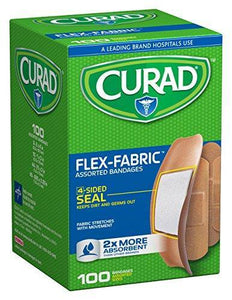 Curad Flexible Fabric Adhesive Strip Bandages Latex Free 3/4" x 3", 100/bx - MedWest Inc.