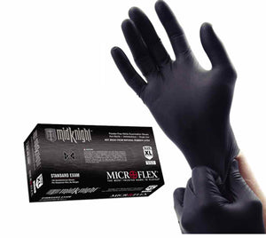 MicroFlex MidKnight Nitrile Powder Free Gloves Black, 100/bx